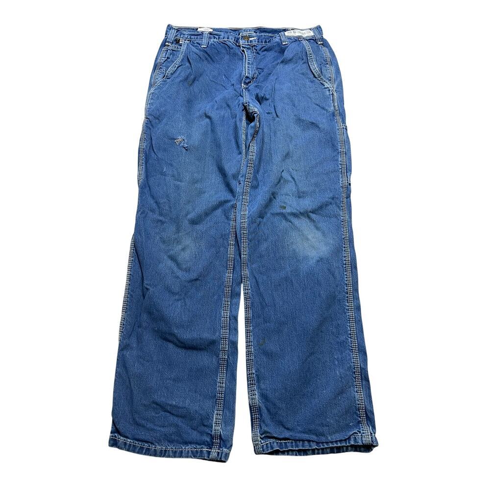Carhartt FR‎ Jeans Mens 36x32 Blue Denim Carpenter Distress Y2K Actual Sz 34x30